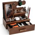 Wood Phone Docking Station for Men - Antique Brown Nightstand