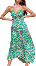 Green Abstract Print Maxi Dress for Women - Twisted V Neck