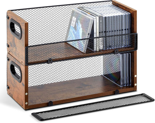 Geelin Wooden CD Storage Box Holder Racks for Organizing Music