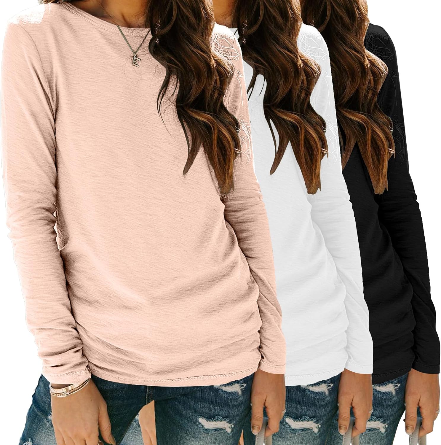 Zeagoo 3 Pack Long Sleeve Shirts for Women Casual Soft Tees