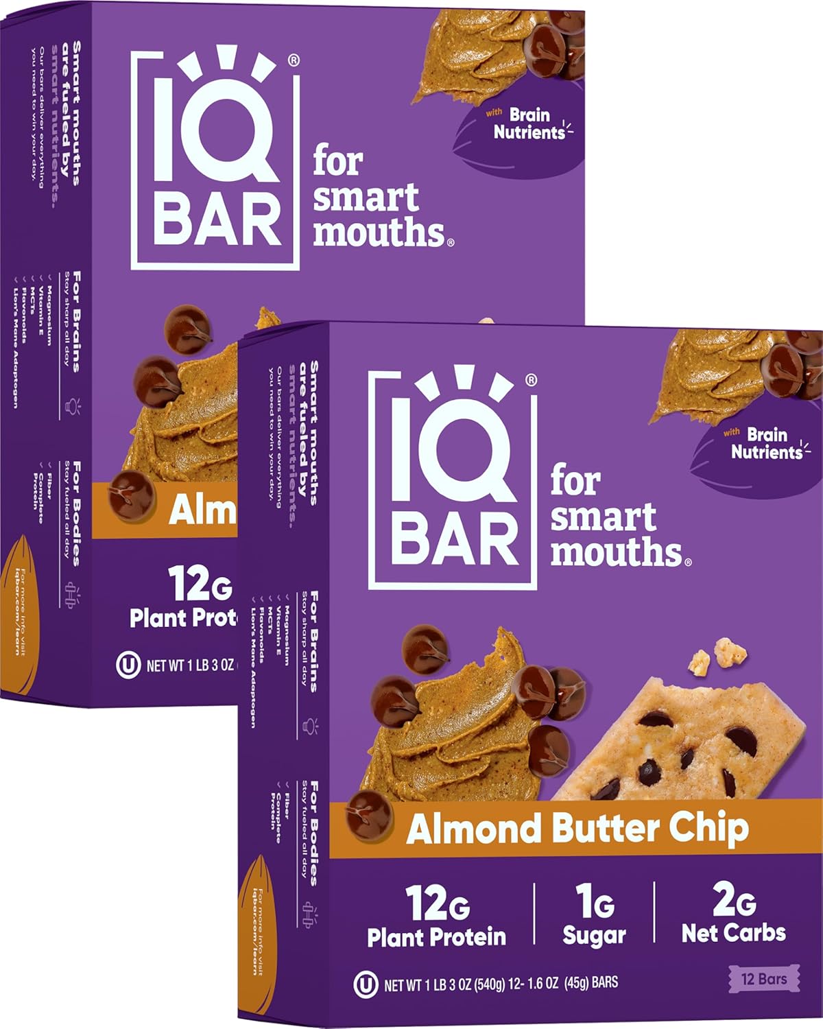 IQBAR Plant Protein Bars - Almond Butter Chip - 24 Count Snack