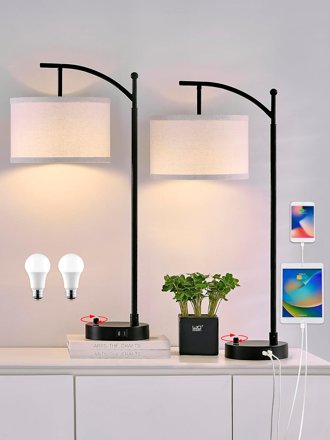 Stylish Table Lamp Set of 2 with USB Ports for Modern Homes