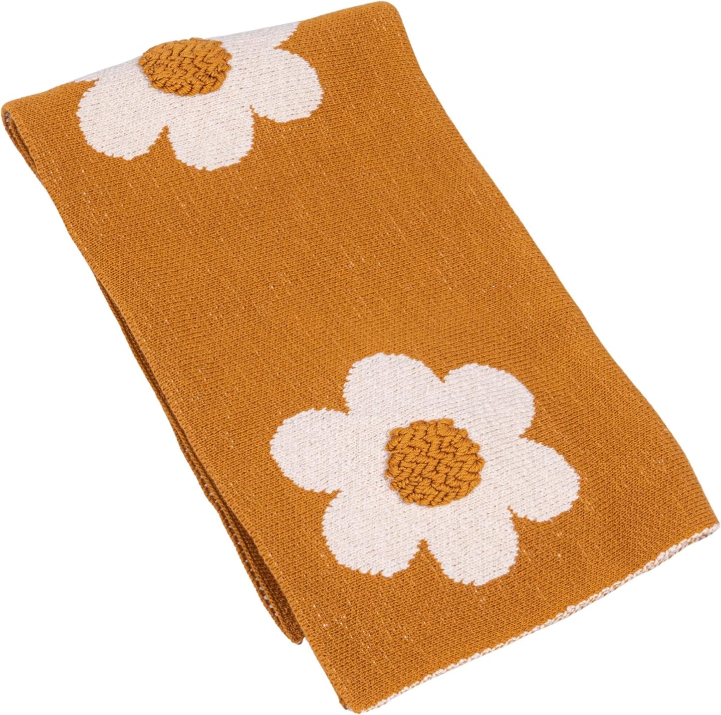 Creative Co-Op Cotton Knit Baby Blanket with Flower Prints