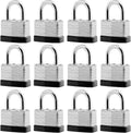 Keyed Alike Laminated Steel Padlocks 12-Pack - Same Key Convenience