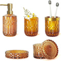 Amber Bathroom Accessories Set 5Pc Brown Glass - Warm Vanity Style