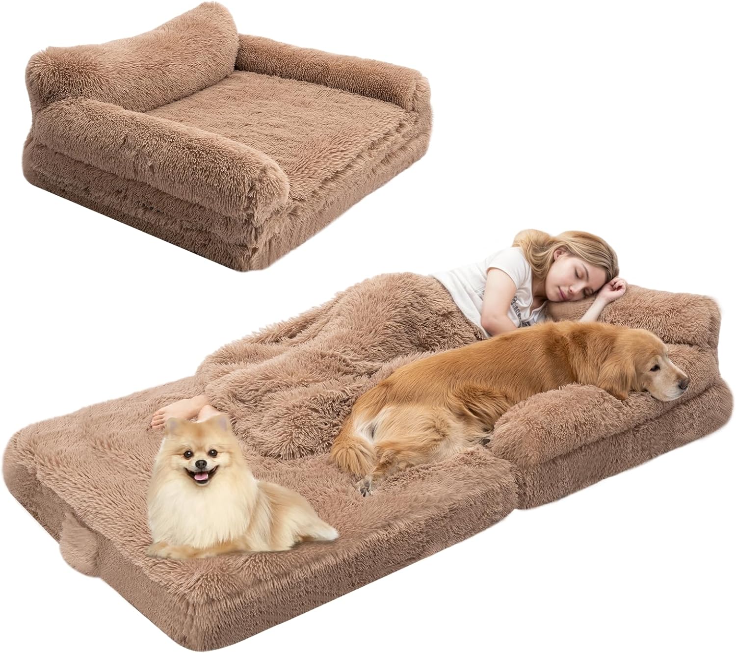 Foldable Human Dog Bed with Blanket and Memory Foam Comfort