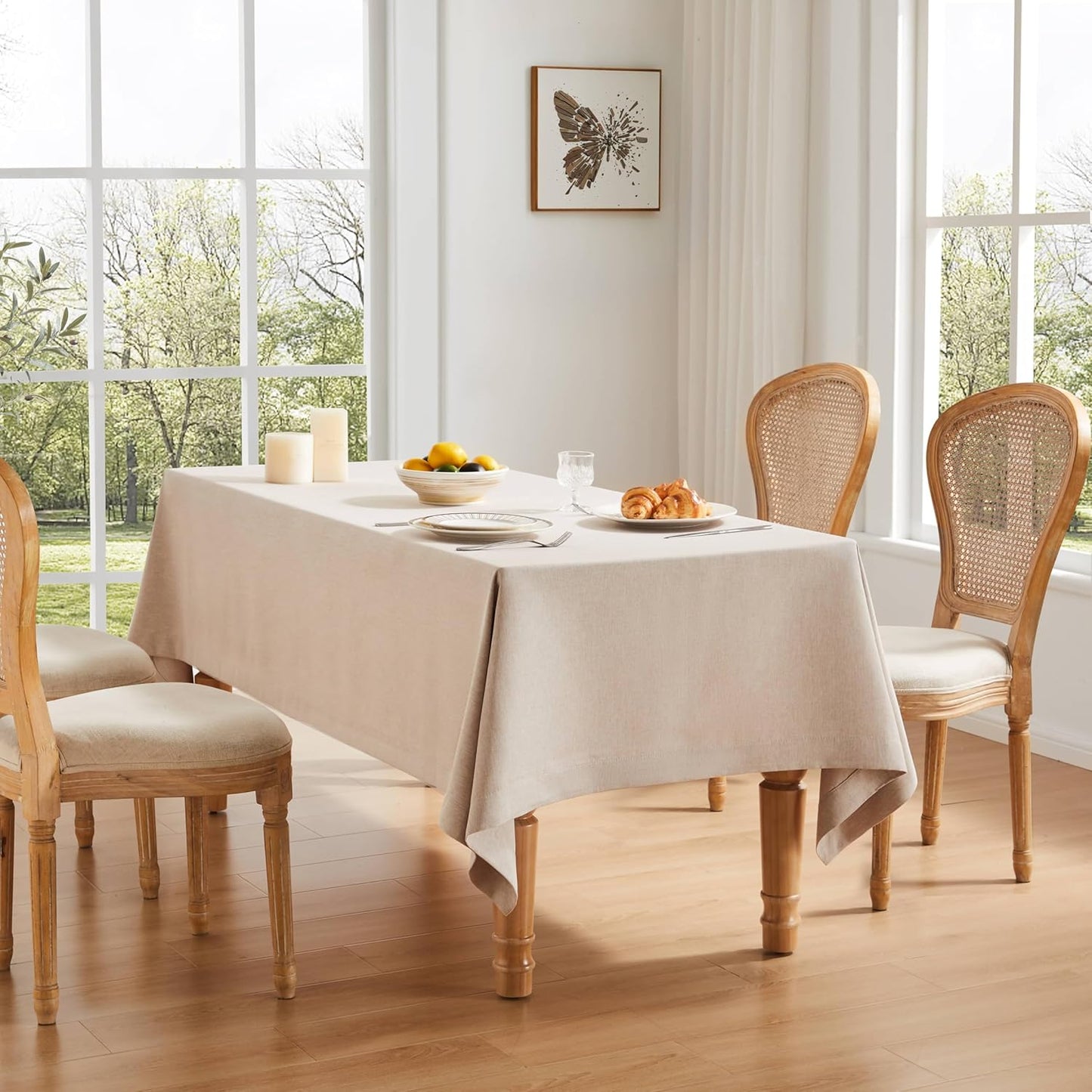 ZeeMart Basic Linen Textured Table Cloth, 60 x 120 Inch Light Tan