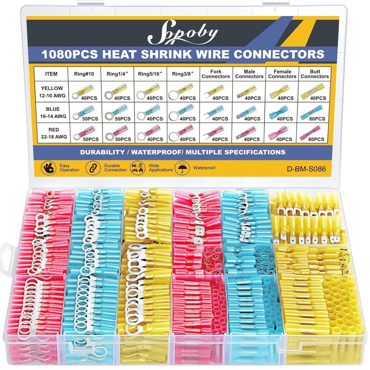 1080PCS Heat Shrink Wire Connectors for Marine Electrical Use