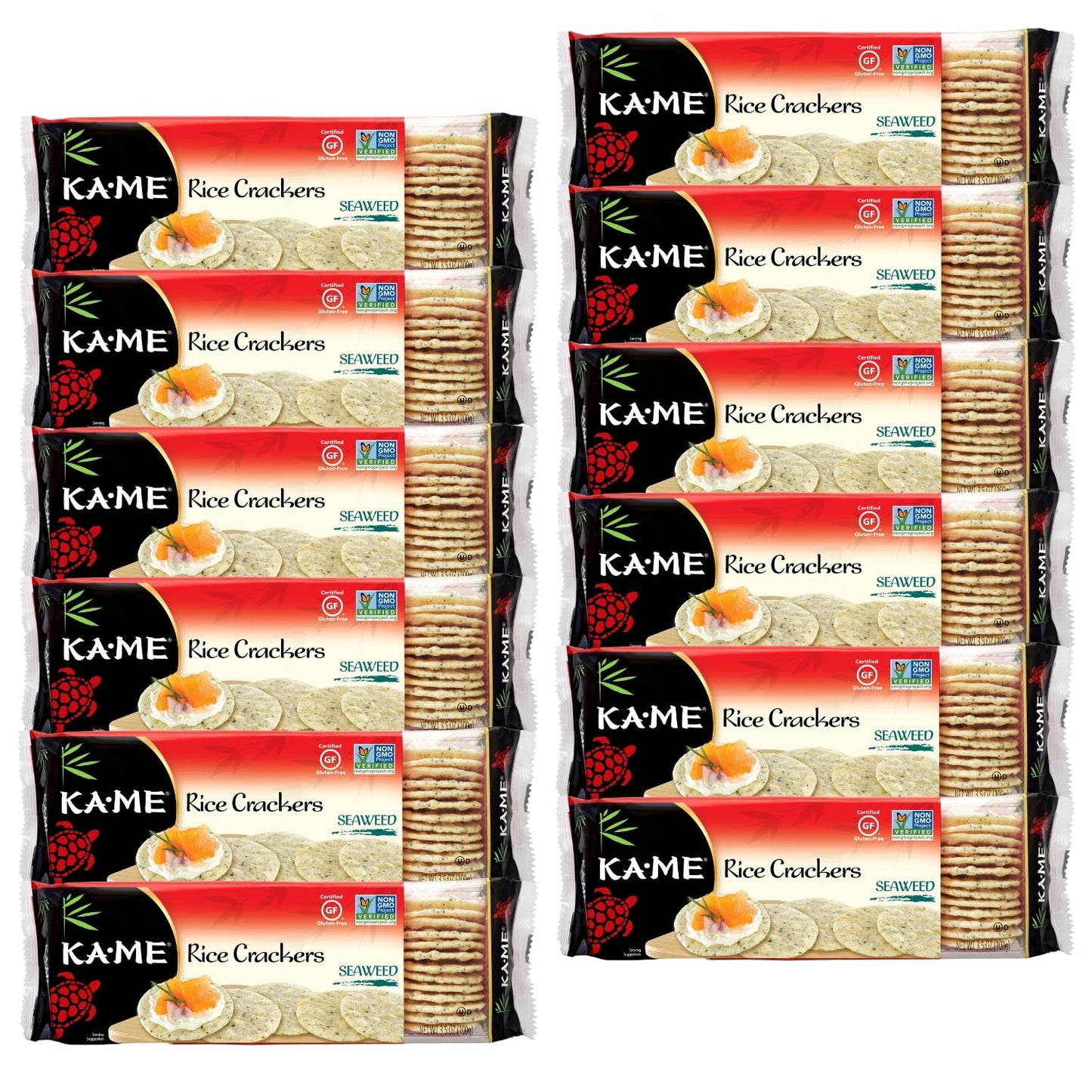 Ka-Me Rice Crackers Gluten Free Seaweed Snack Pack of 12