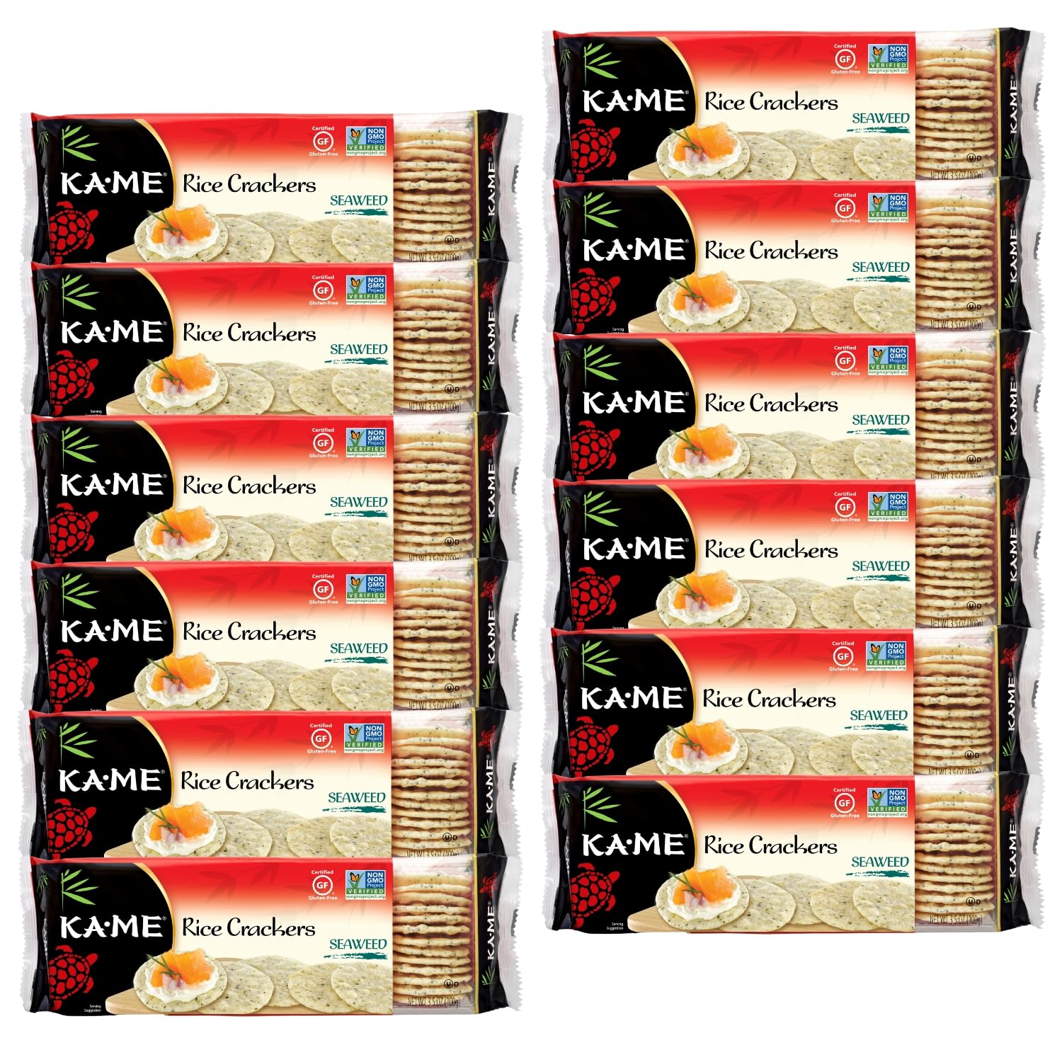 Ka-Me Rice Crackers Gluten Free Seaweed Snack Pack of 12