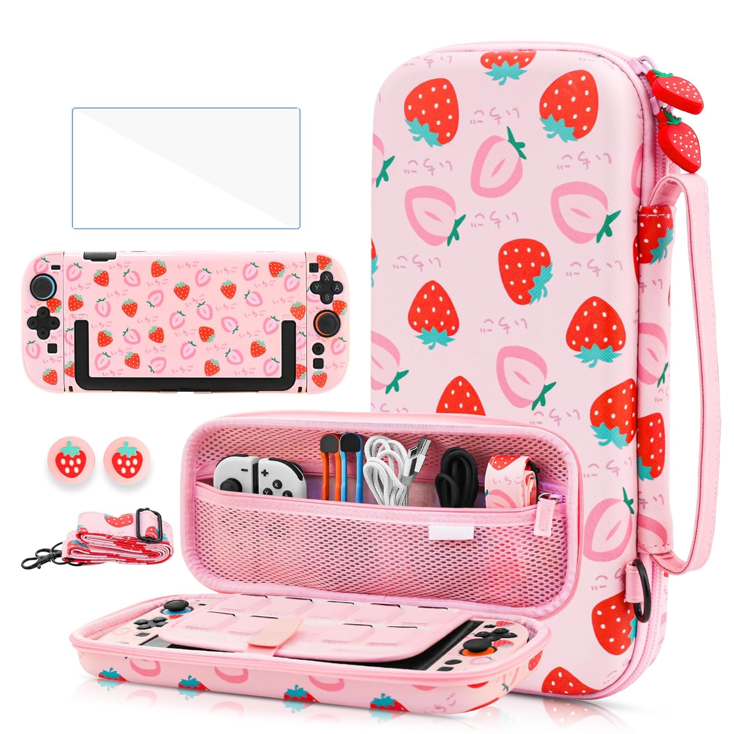 GLDRAM Pink Strawberry Carrying Case for Nintendo Switch 2