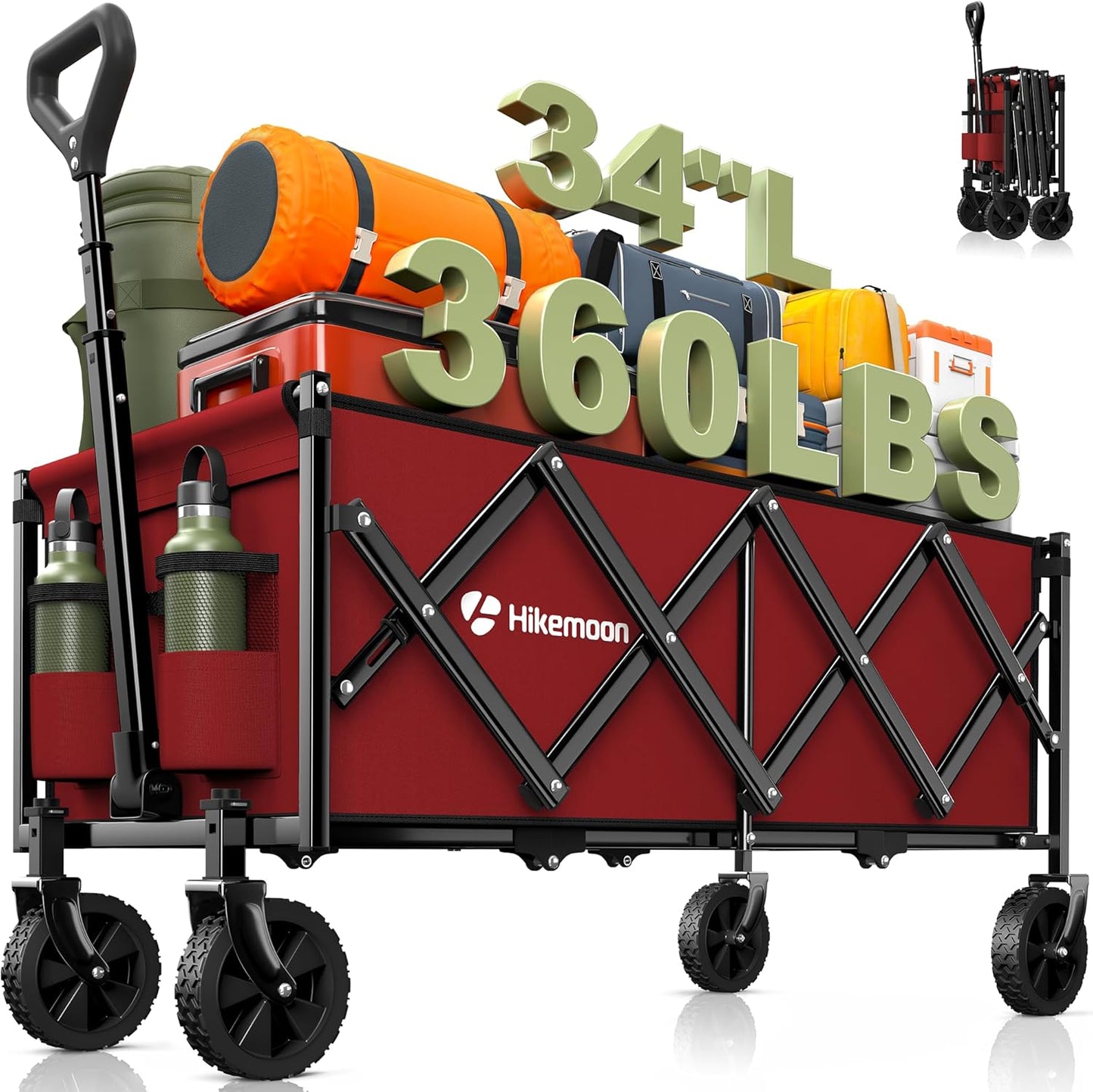 34 Extra Long Collapsible Wagon for Heavy Duty Outdoor Use