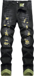 Men's Ripped Distressed Slim Fit Straight Leg Denim Jeans - Deep