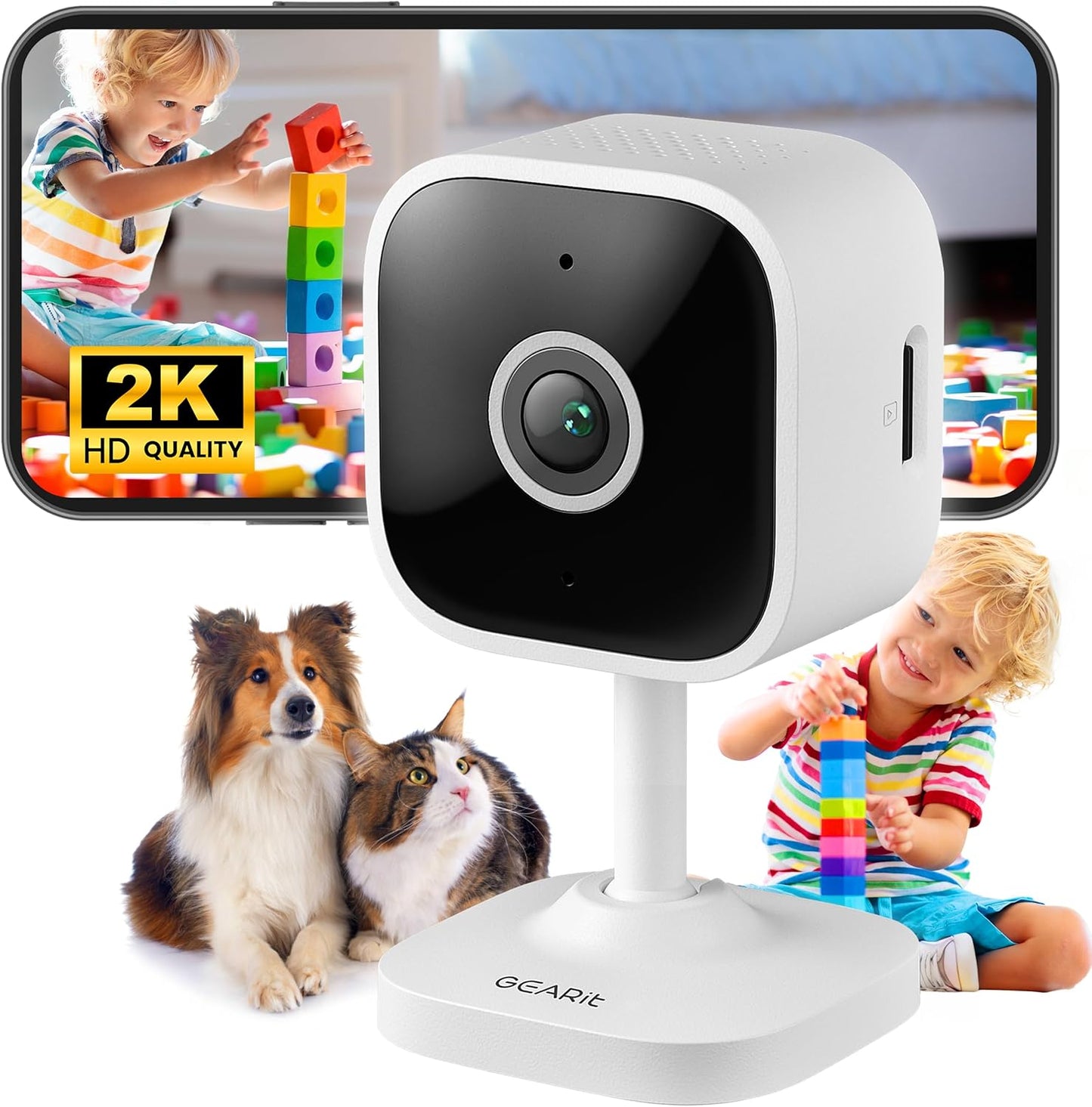 2K HD Indoor Security Cam - Clear Video, Night Vision, 2-Way Audio