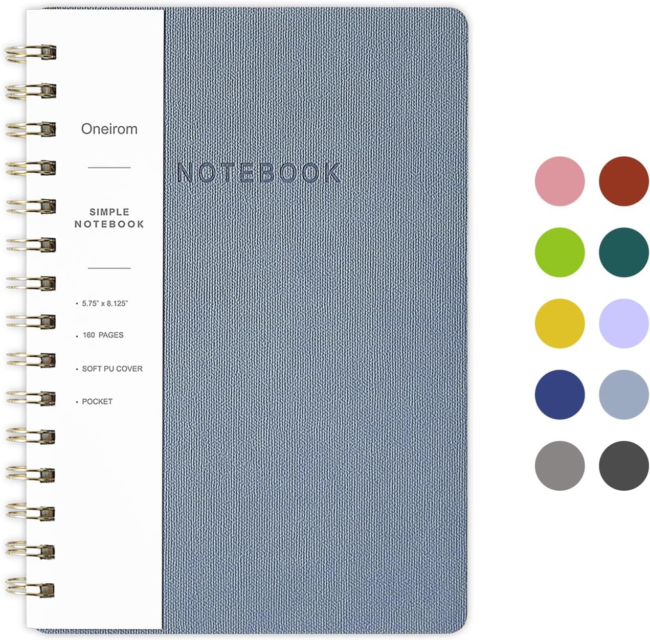 Premium PU Leather Spiral Notebook for Office & Home, 160 Pages, Inner Pockets, College Ruled - Oneirom
