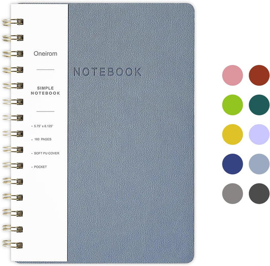 Premium PU Leather Spiral Notebook for Office & Home, 160 Pages, Inner Pockets, College Ruled - Oneirom