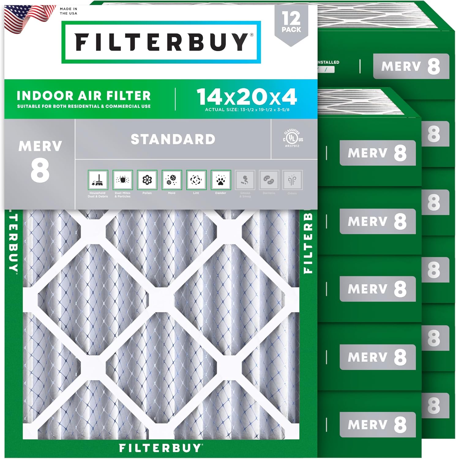 Filterbuy 14x20x4 Air Filter MERV 8 for Cleaner Air Quality