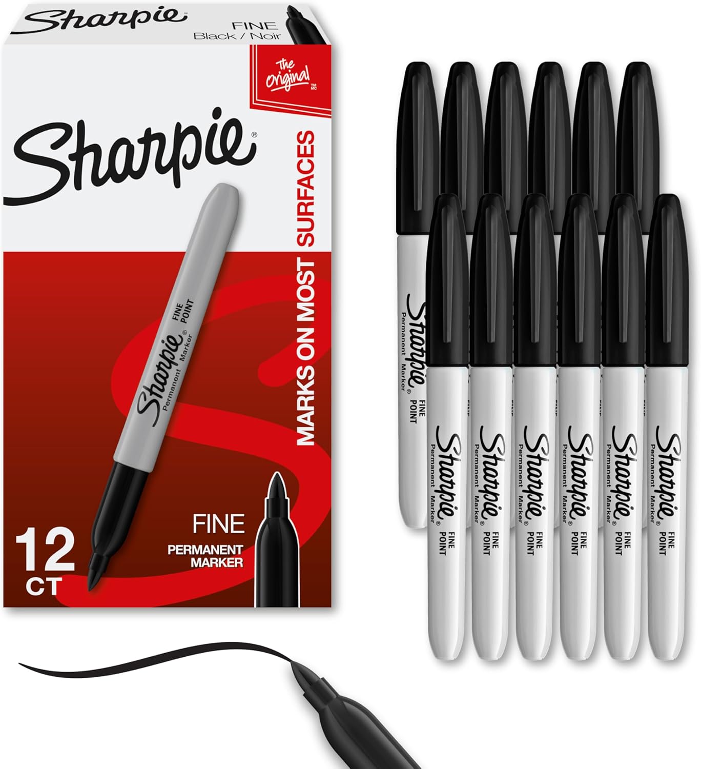 Fade-Resistant Black Sharpie Markers, 12 Fine Point Set