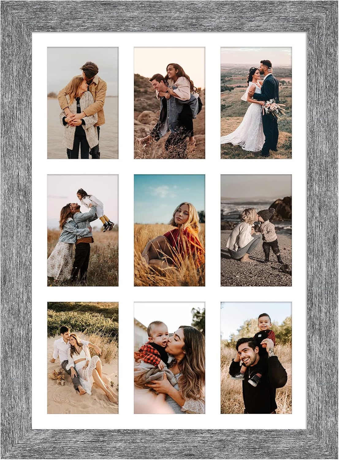 13.5x19.5 Picture Frame Collage for 9 Photos in Grey Wood Grain