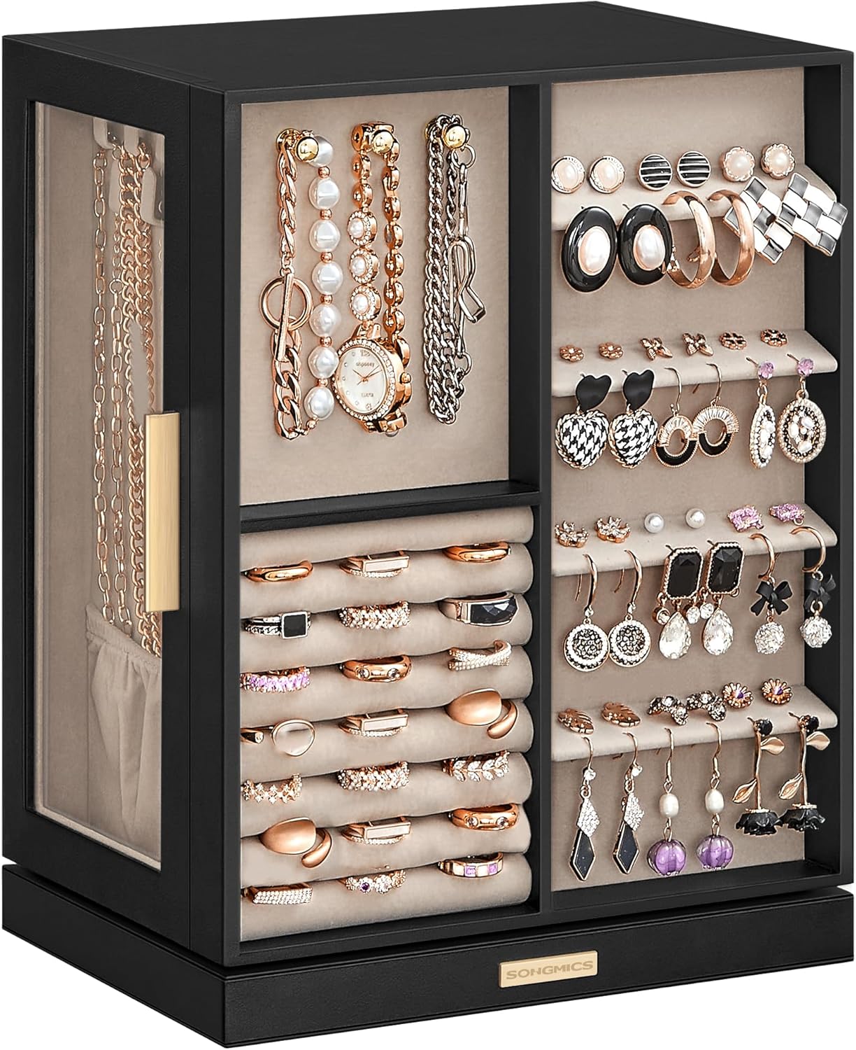 360 Rotating Jewelry Box with 5 Drawers for Elegant Storage