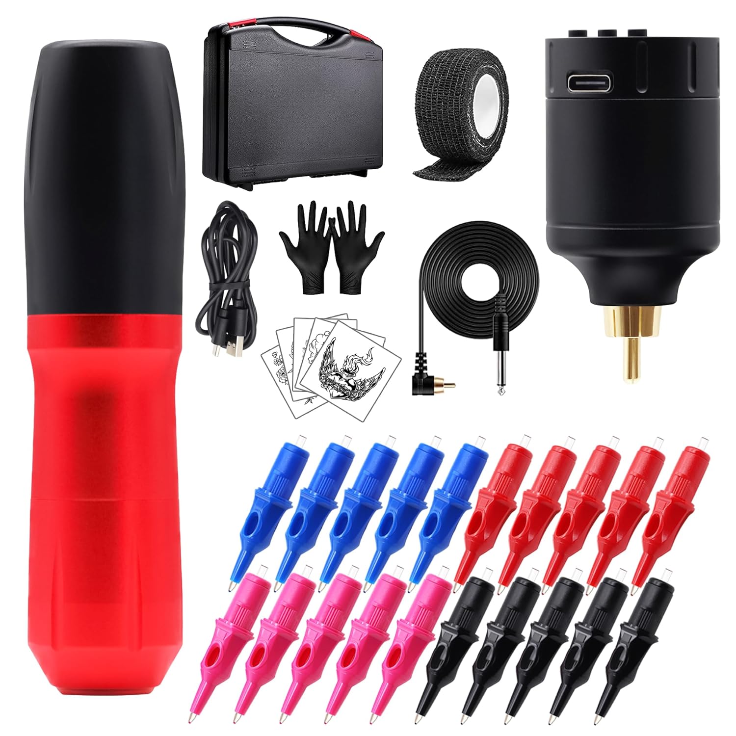 Kids Wireless Tattoo Gun Kit for Beginners with LCD Power Supply