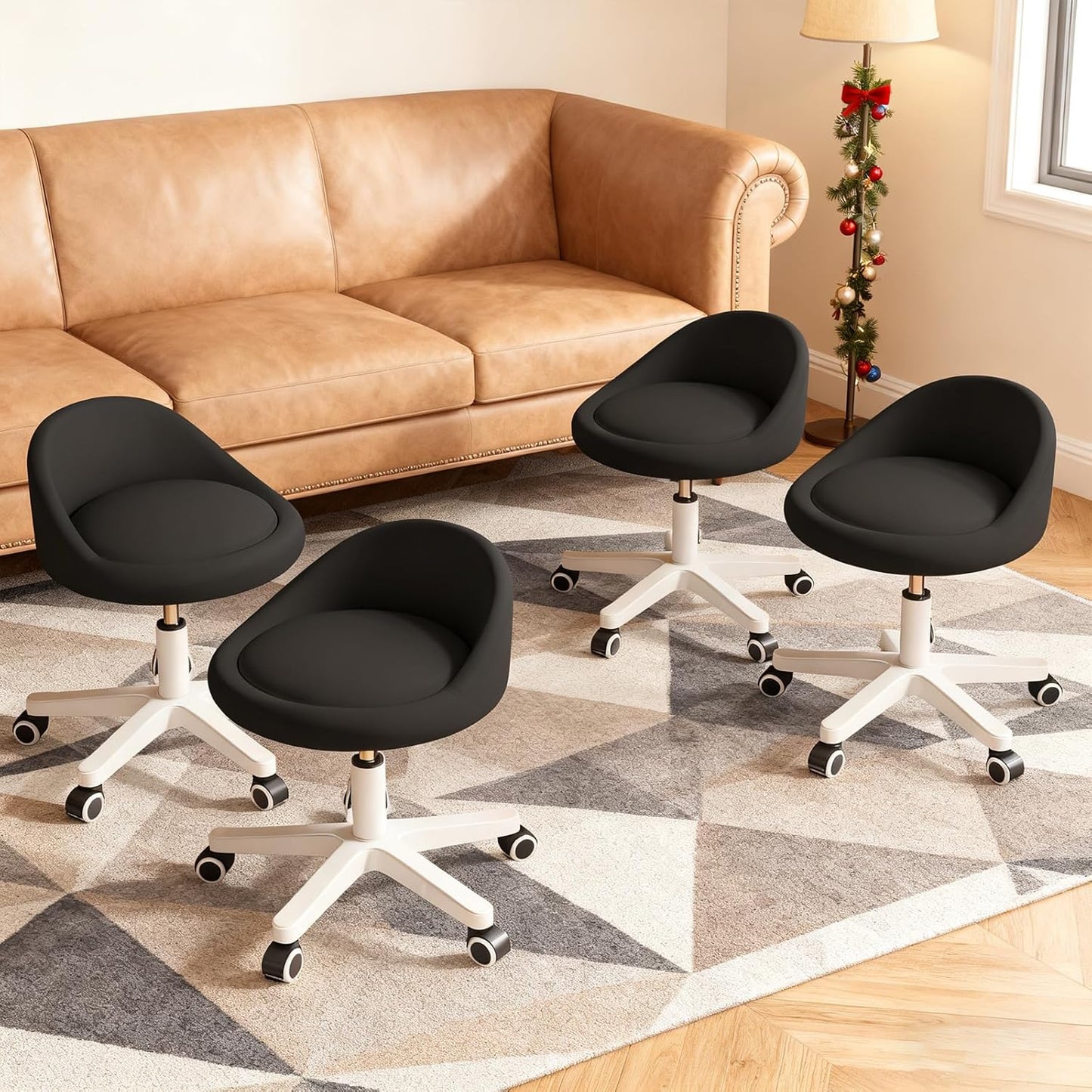 Rolling Stool Set of 4 with Ergonomic Swivel Seat for Comfort