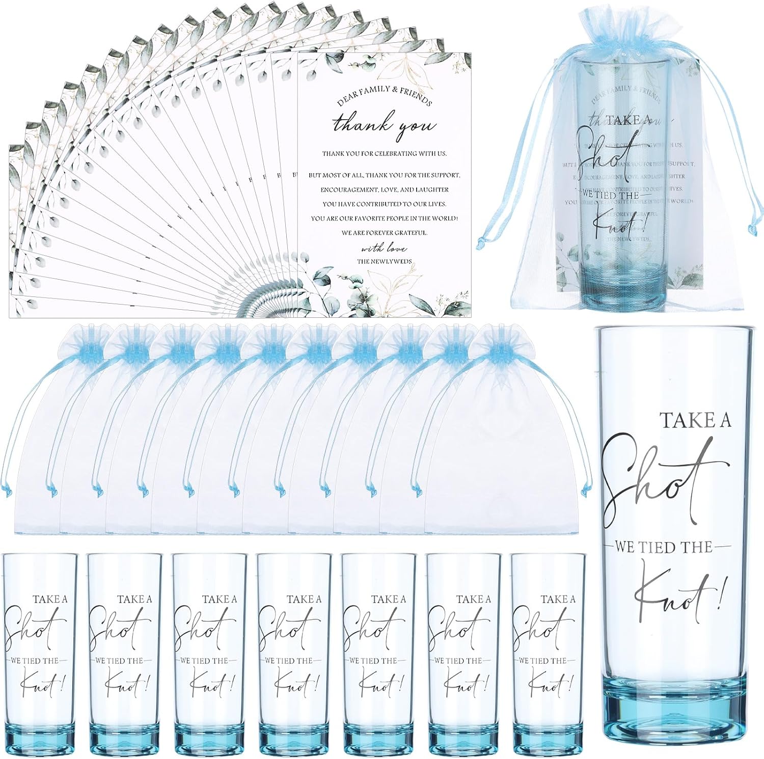 Sliner 50 Set Wedding Favors with Shot Glasses and Thank You Cards