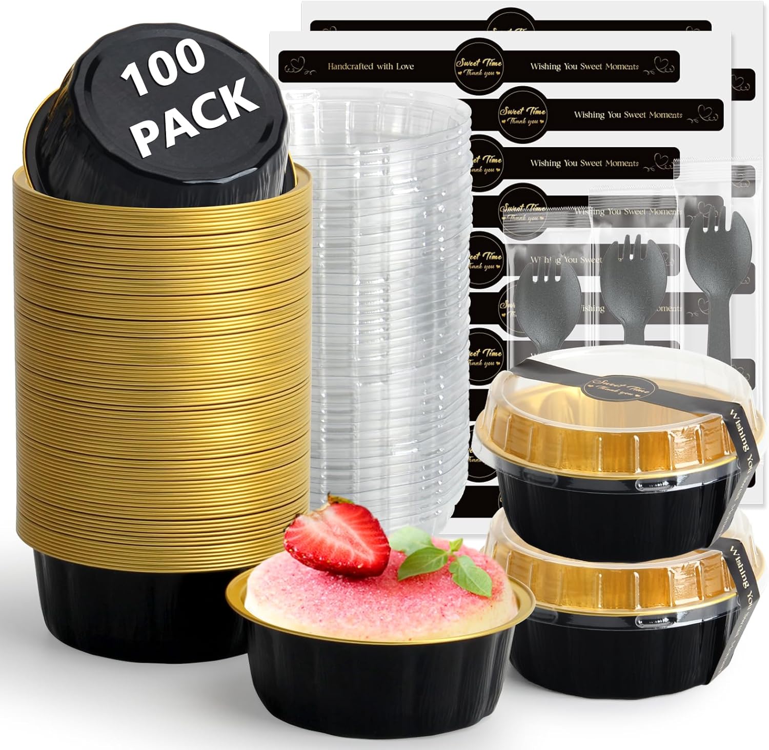 Ruckae 100 PCS 8oz Round Mini Baking Cups with Lids for Events