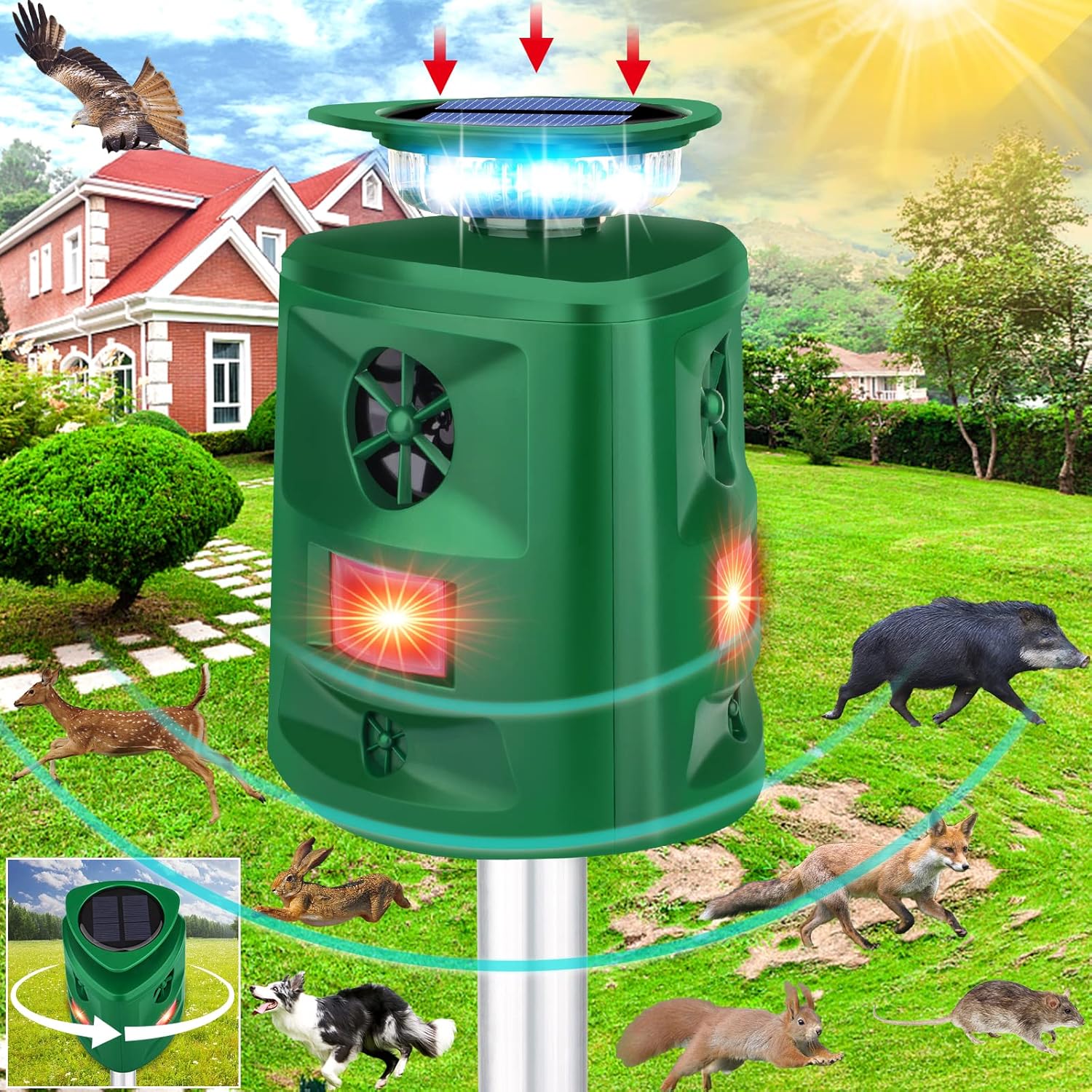 Solar Animal Repeller with Motion Sensor for Outdoor Use