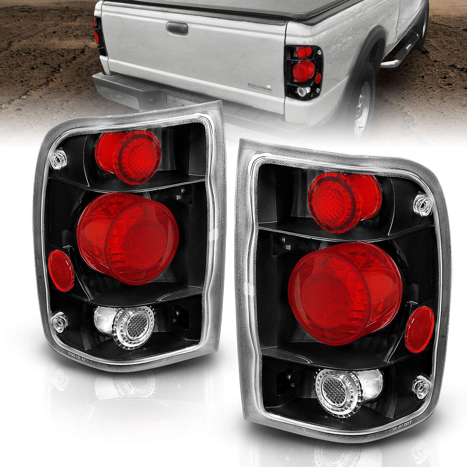 AmeriLite Black Replacement Brake Tail Lights for Ford Ranger