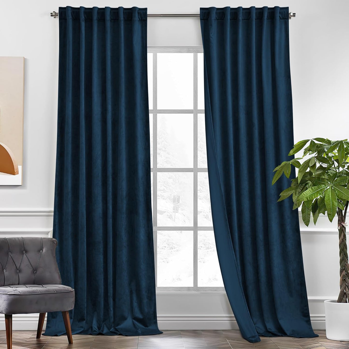 KGORGE Navy Blue Velvet Curtains for Bedroom and Living Room