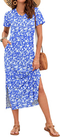Women Summer Midi Dress with Pockets - Soft Stretchy VNeck Midi