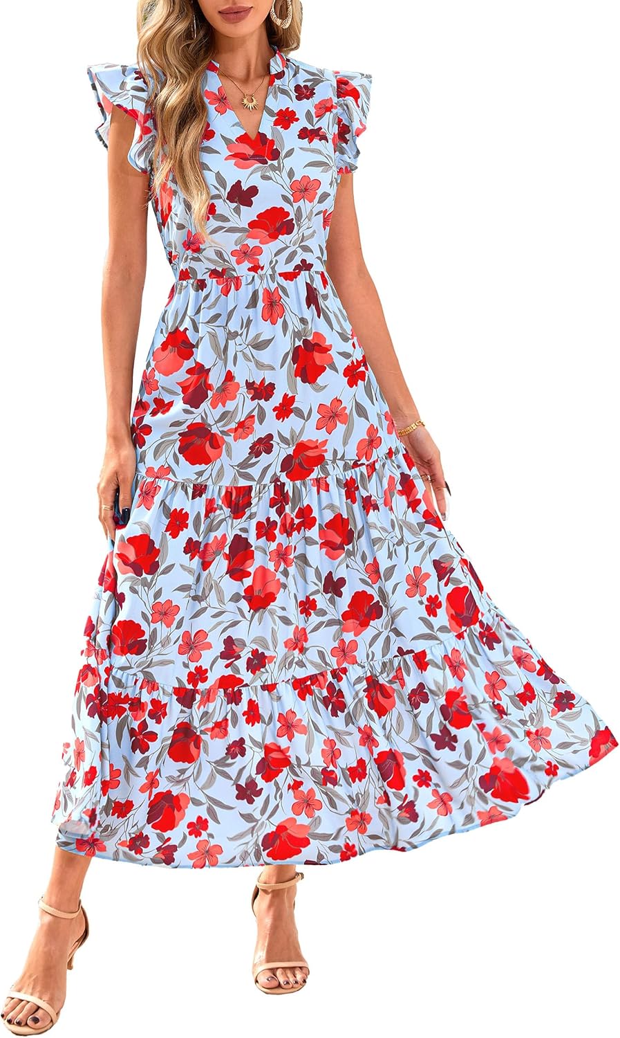 PRETTYGARDEN Women's Summer Floral Midi Dress for Beach Fun