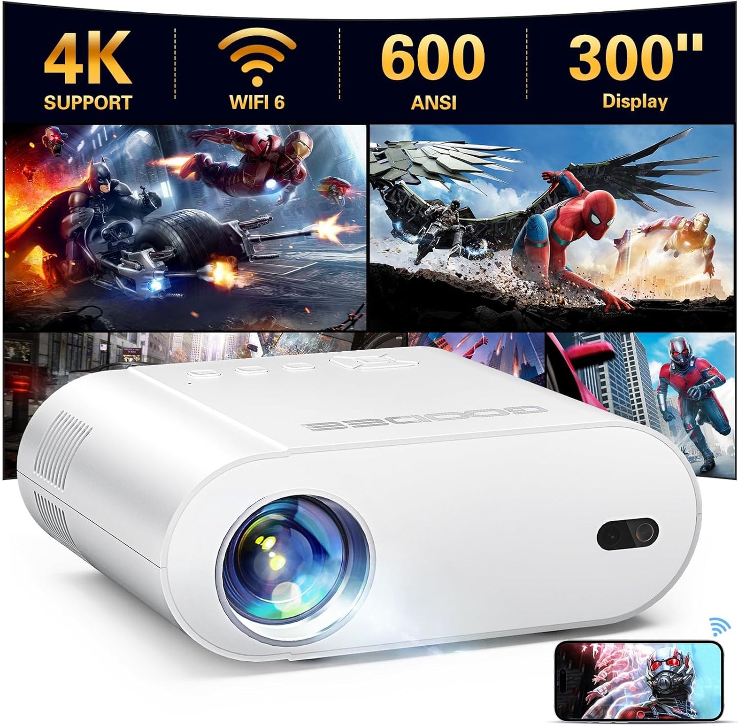 Portable 4K Mini Projector: WiFi/Bluetooth, Electric Focus