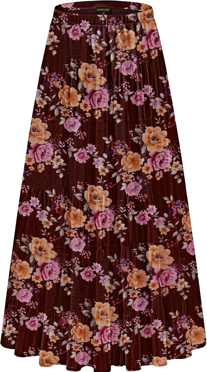 Chiffon Elastic High Waist Pleated A-Line Maxi Skirt for Women