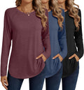 Women's Long Sleeve Crew Neck Raglan Tunic Tops - Casual Loose Fit