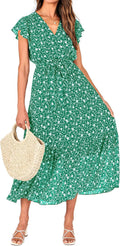 Bohemian Wrap V Neck Ruffle Midi Dress - Flowy Summer Fit