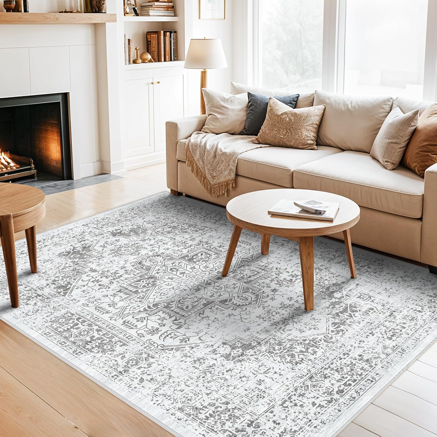 Distressed Washable 5x7 Area Rugs for Living Room and Bedroom