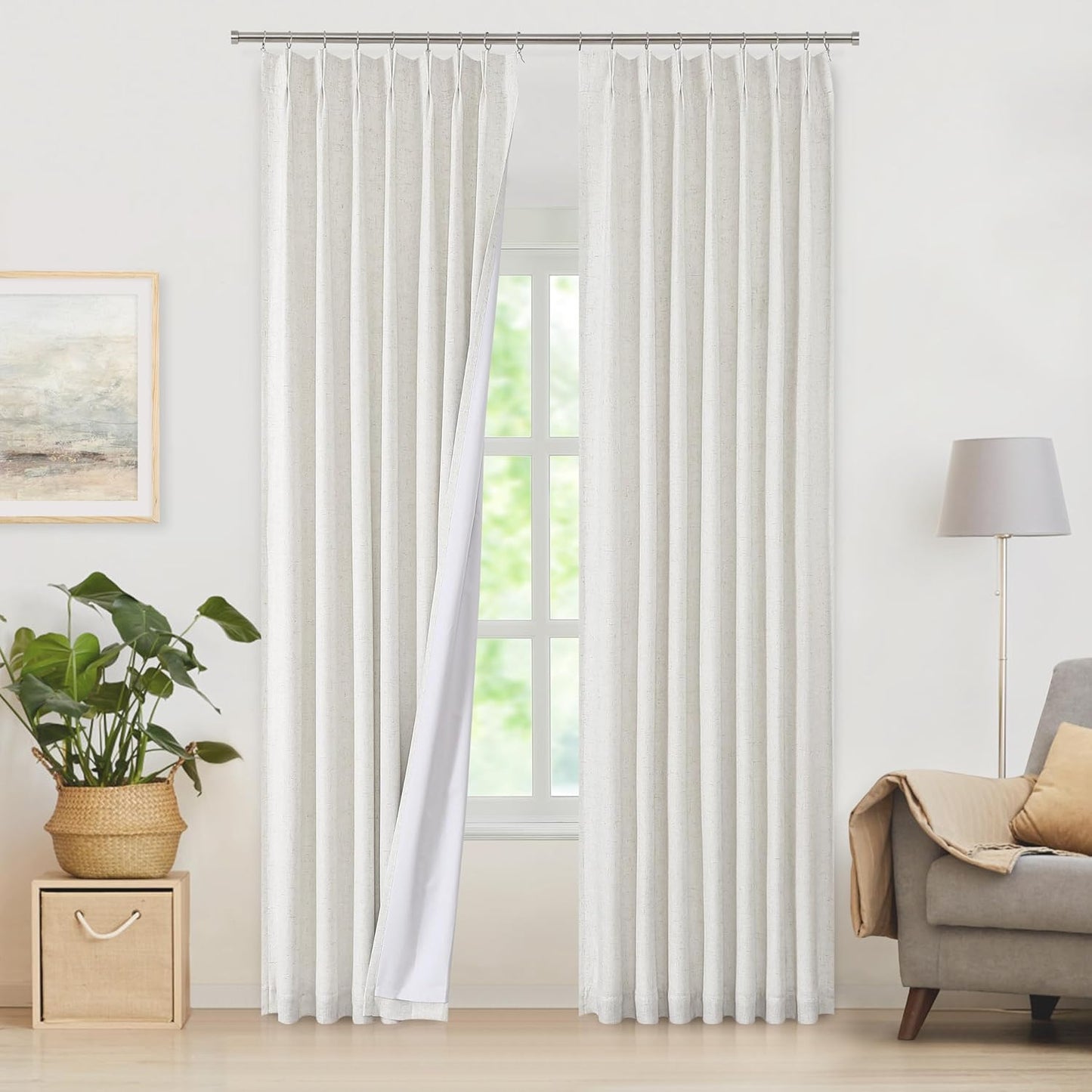 Natural Linen Blend Bailey Pinch Pleated Blackout Curtains 90 in