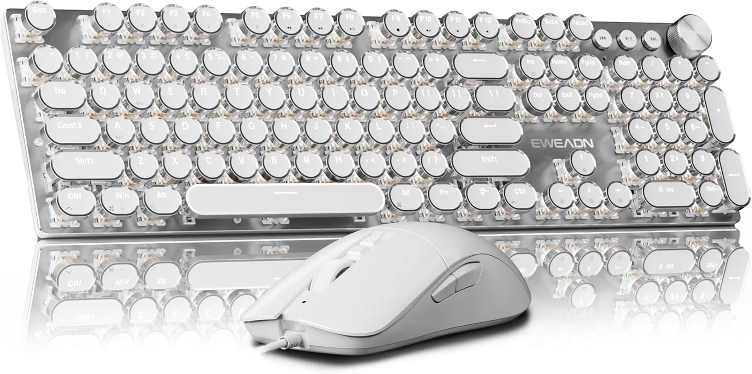 EWEADN Wired Typewriter Keyboard and Mouse Combo for Gaming
