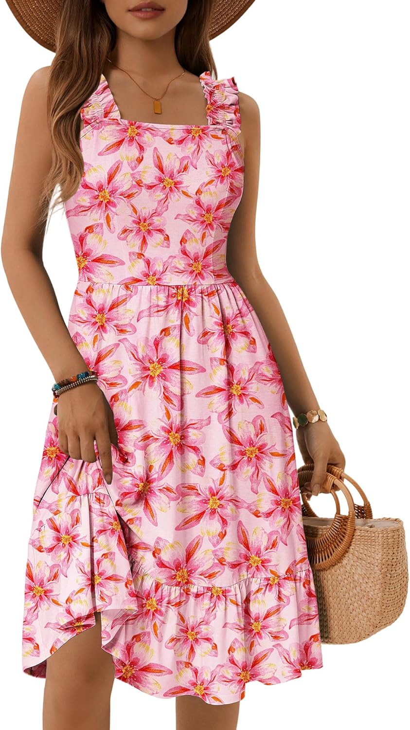ZABERRY Womens Summer Midi Dress with Cute Floral Design