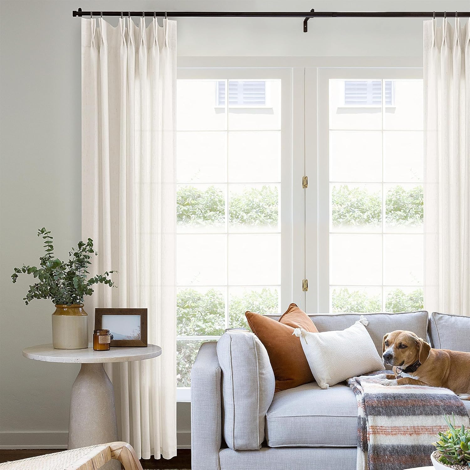 Pinch Pleated Linen Curtains for Modern Living Room Decor