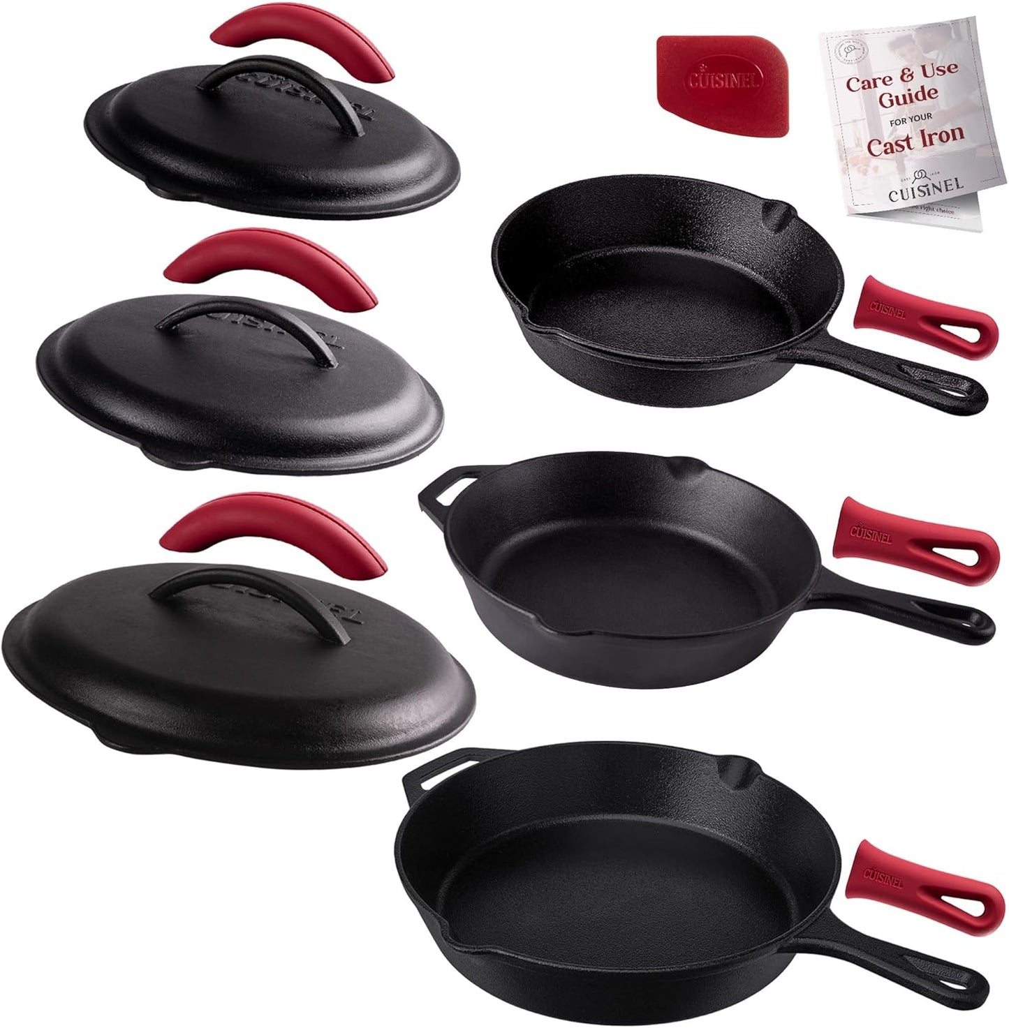 Cuisinel Cast Iron Skillets Set with Lids for Versatile Cooking
