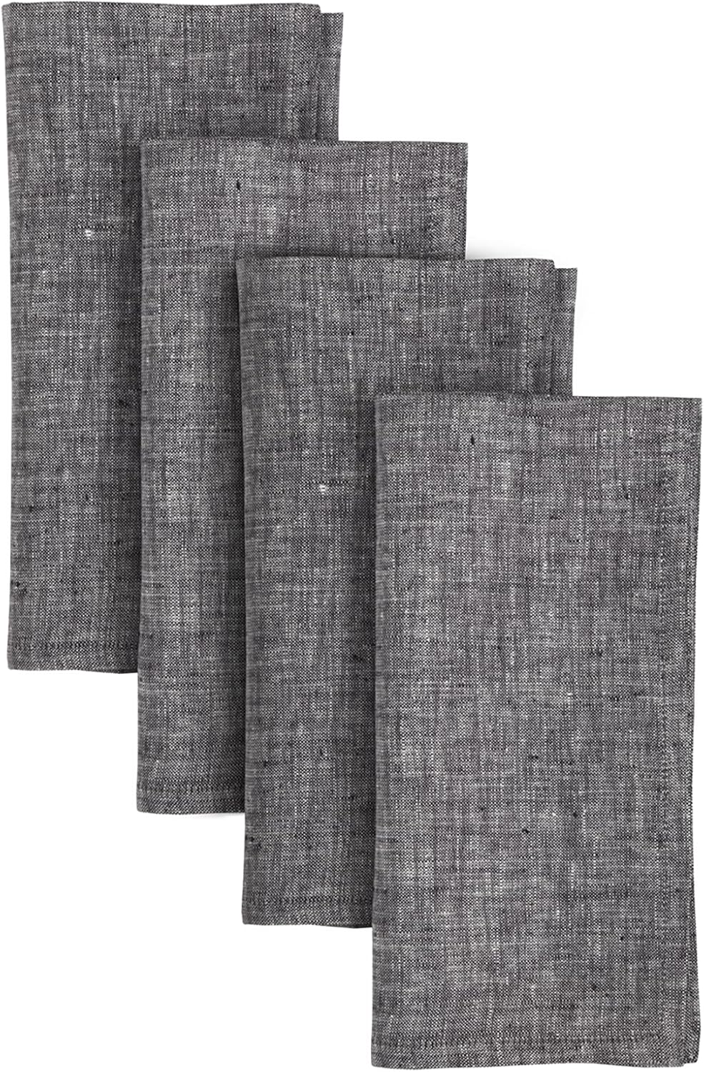 Set of 4 Pure Linen Chambray Black Dinner Napkins for Holidays