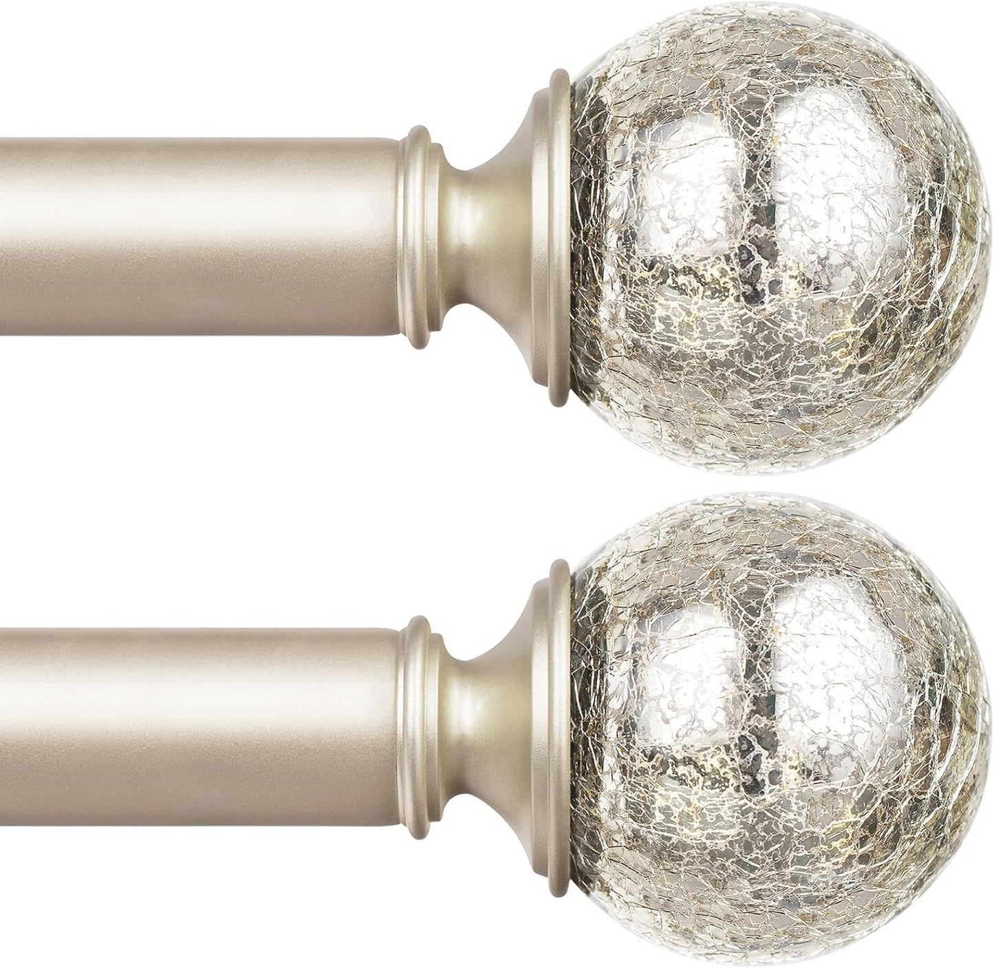 KAMANINA Curtain Rods 48 to 84 Inches with Crackle Glass Finials