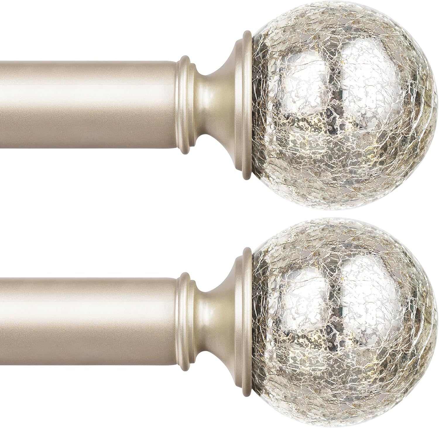 KAMANINA Curtain Rods 48 to 84 Inches with Crackle Glass Finials
