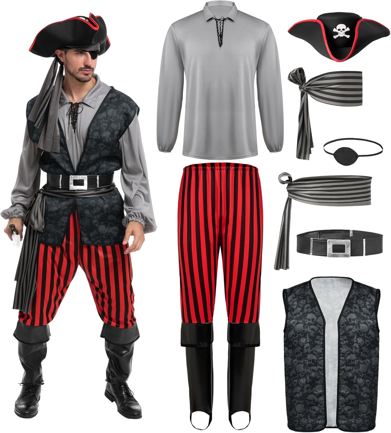 Men Pirate Costume Set for Halloween Parties and Festivals
