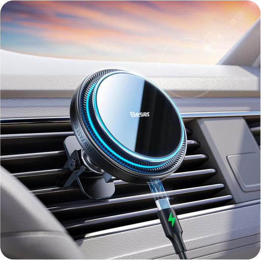 Beser 15W MagSafe Car Mount Charger: Fast Charge & Secure Hold