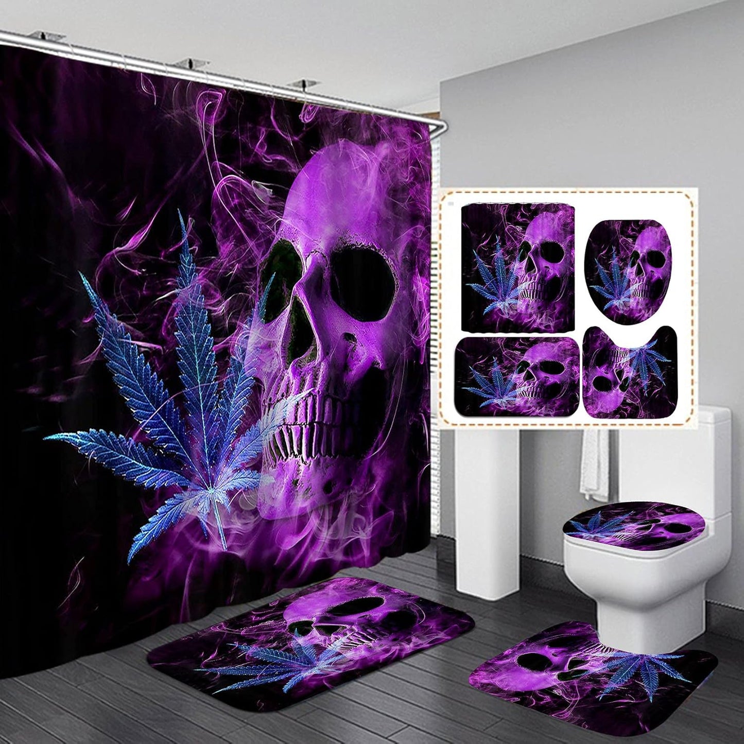 Horror-Chic Purple Skull Bathroom Set by OLEBETY
