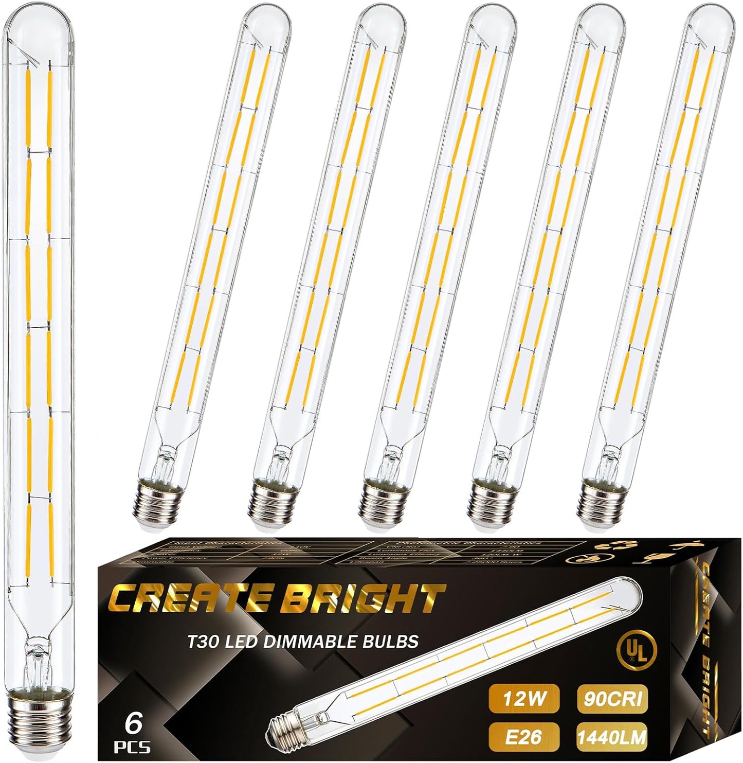Dimmable T30 Led Edison Bulbs 12W E26 Vintage Light Bulbs